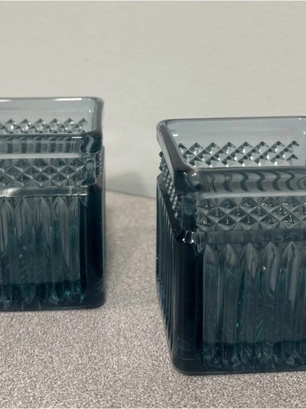 PartyLite Teal Glass Square Votives - Set of 2